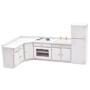 Миниатюрная мебель для кукольного домика 1:12, белая кухонная стойка, очаг, кухонная плита, скамья, шкаф, набор для холодильника, раковина, умывальник, плита # WD017