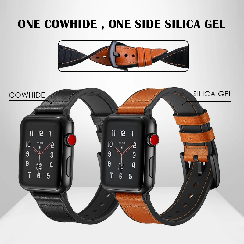 

Ремешок из натуральной кожи для iWatch65 4 40 мм 44 мм, мягкий силиконовый ремешок с обратной стороны, новый дизайн, браслет 38 42 для apple Watch 3 2, регули...