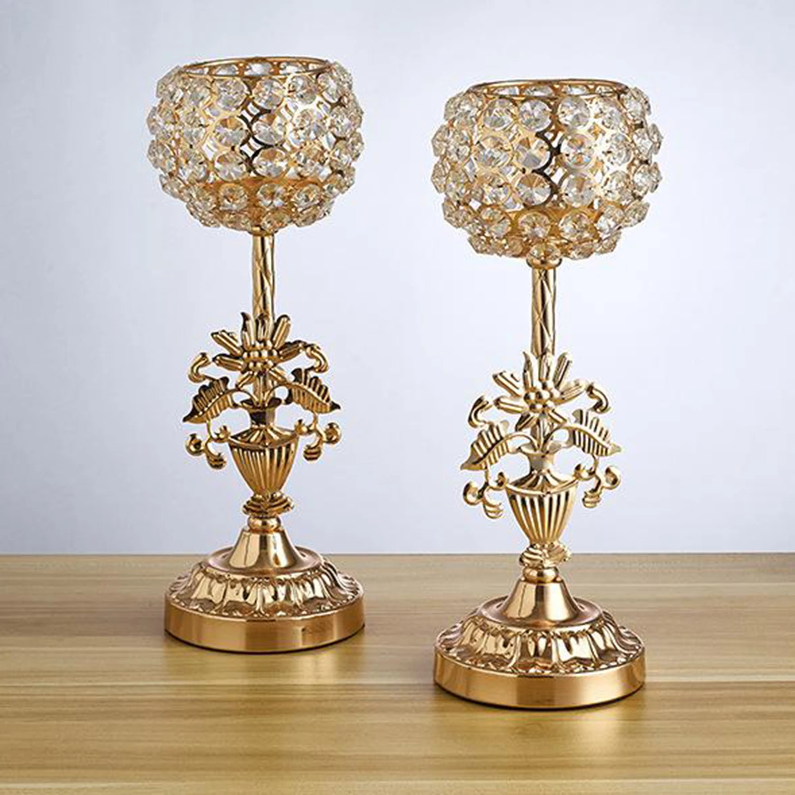 

Golden Crystal Iron Candle Holders Set for Christmas Candlestick for Christmas Wedding Parties Gift for Friends