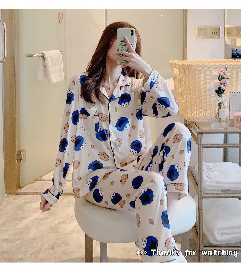 Комплекты пижам в стиле аниме Улица Сезам пижама с длинными рукавами домашняя