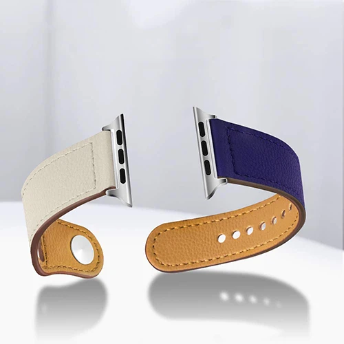 Ремешок из натуральной кожи для Apple Watch Band 38 мм 42 мм двухцветный браслет для Iwatch 1 2 3 4 5 44 мм 40 мм аксессуары петля - Цвет ремешка: white-blue