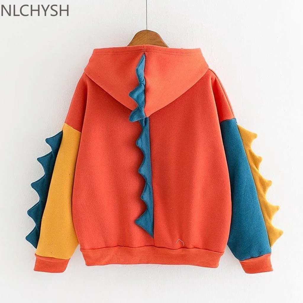 

Cute Hoodies Patchwork Winter Harajuku Kawaii Sweatshirt Women Oversize Hooded Pullover Dinosaur Cos Tops Tracksuit Sudadera New