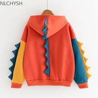 cute hoodies patchwork winter harajuku kawaii sweatshirt women oversize hooded pullover dinosaur cos tops tracksuit sudadera new