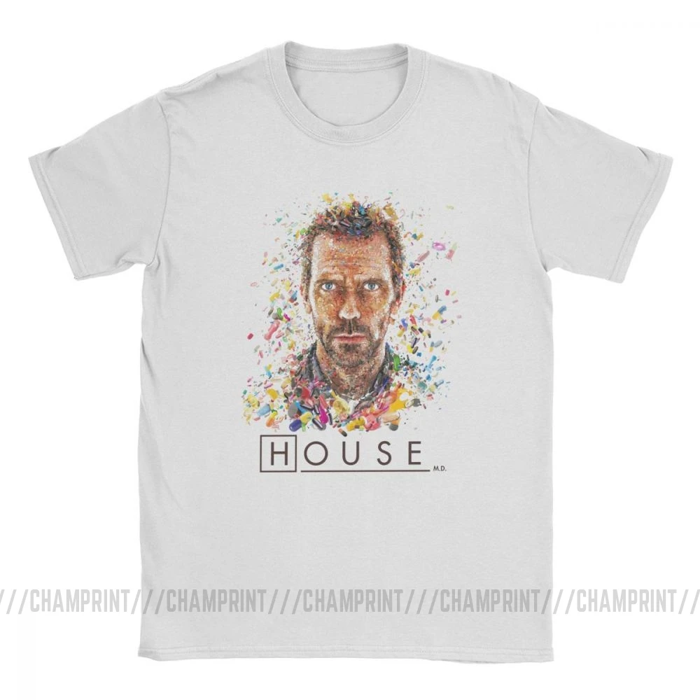 Забавные мужские футболки House MD с рисунком таблетки топы коротким рукавом Hugh Laurie