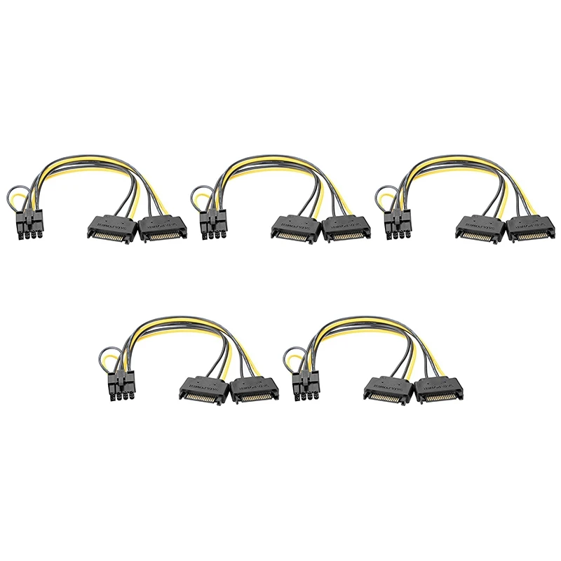 

5 Pcs Graphics Card Power Adapter Cable Dual SATA 15Pin Revolution 8PIN GPU Power Adapter Cable for Bitcoin Mining 20cm