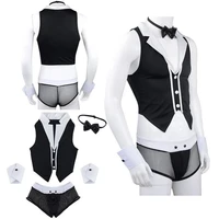 mens sexy maid role play cosplay costume outfits tops boxer briefs underwear with collar handcuffs lingerie set halloween coats