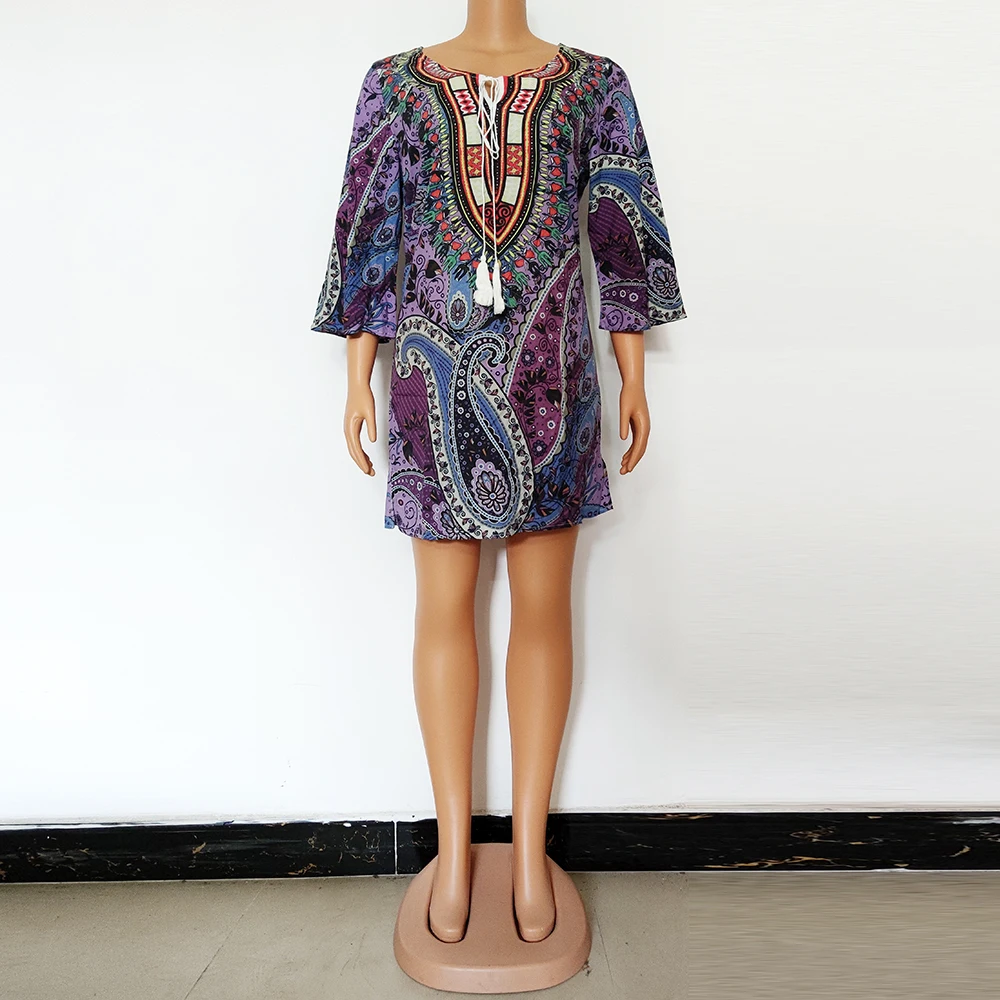

New African Dresses For Women Vetement Femme 2021 Dashiki Print Shirt Mini Dress Ankara Ladies Summer Sexy Beach Style