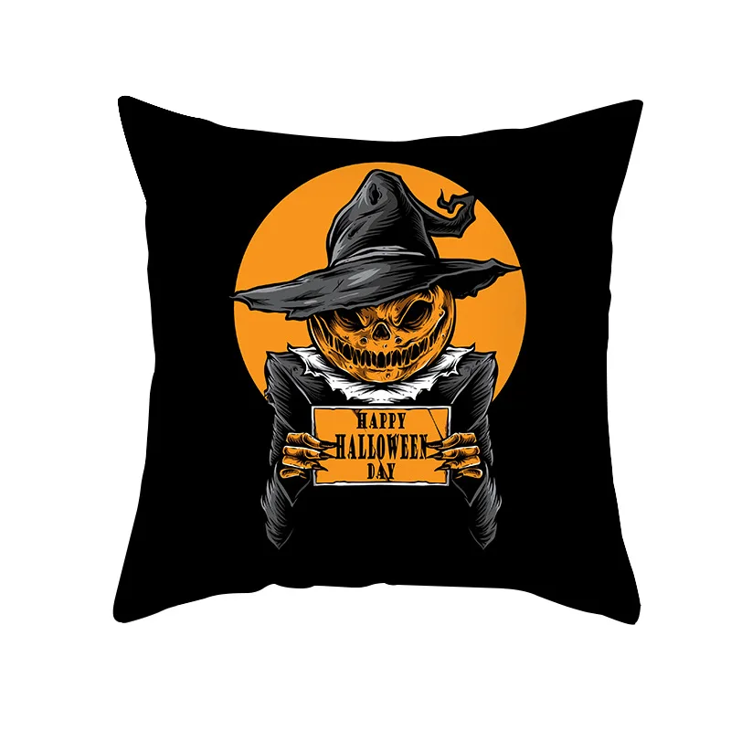 

Cartoon Pumpkin Pillow Case Bat Ghost Horror Halloween Party Pillow Cover 45X45 Square Dark Cushion Cover Home Throw Pillows