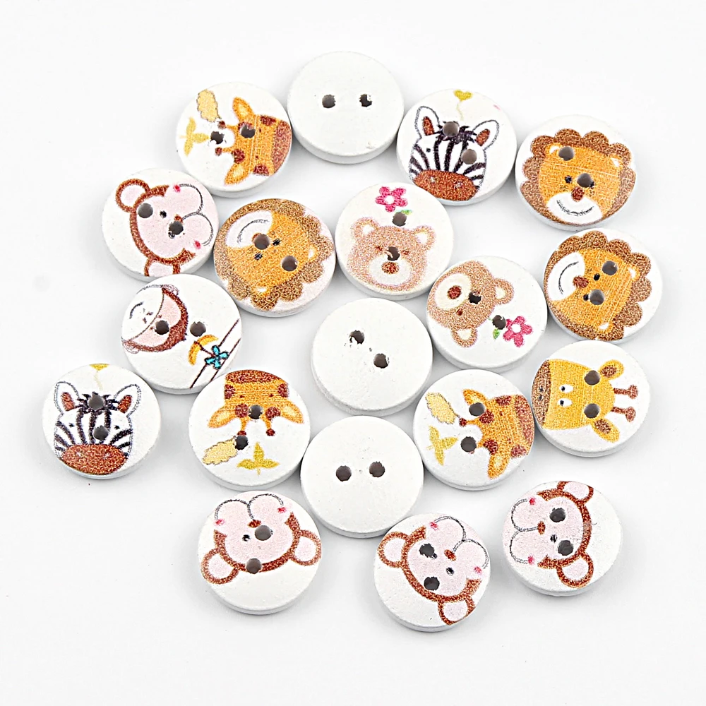

50pcs Mixed Animal Painting Wooden Sewing Buttons For Baby Clothing Crafts Diy Sewing Scrapbooking Accessories Decoration 15mm