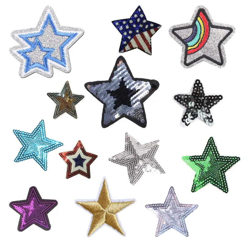 

Star Patch for Clothing Iron on Embroidered Sewing Applique Flower Sew on Fabric Badge Sequin Apparel Accessories Decoration H
