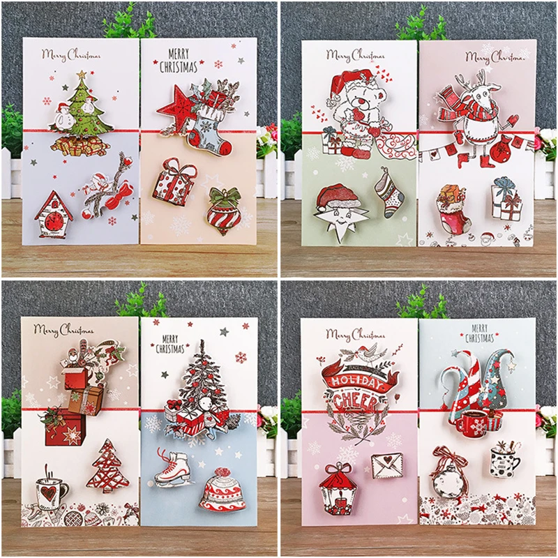 8 шт рождественские поздравительные карты с конвертом мини 3D Рождественская елка