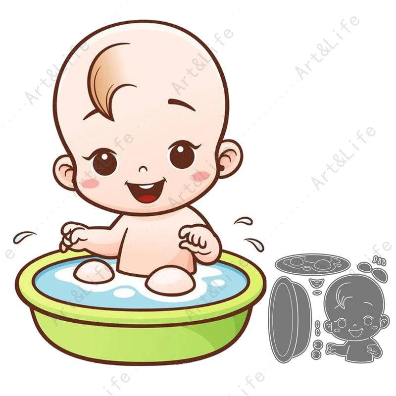 

Cute Bathing Baby Metal Cutting Dies Hot New Stencils for Making Scrapbooking Album Festival Card Embossing DIY Cut Die