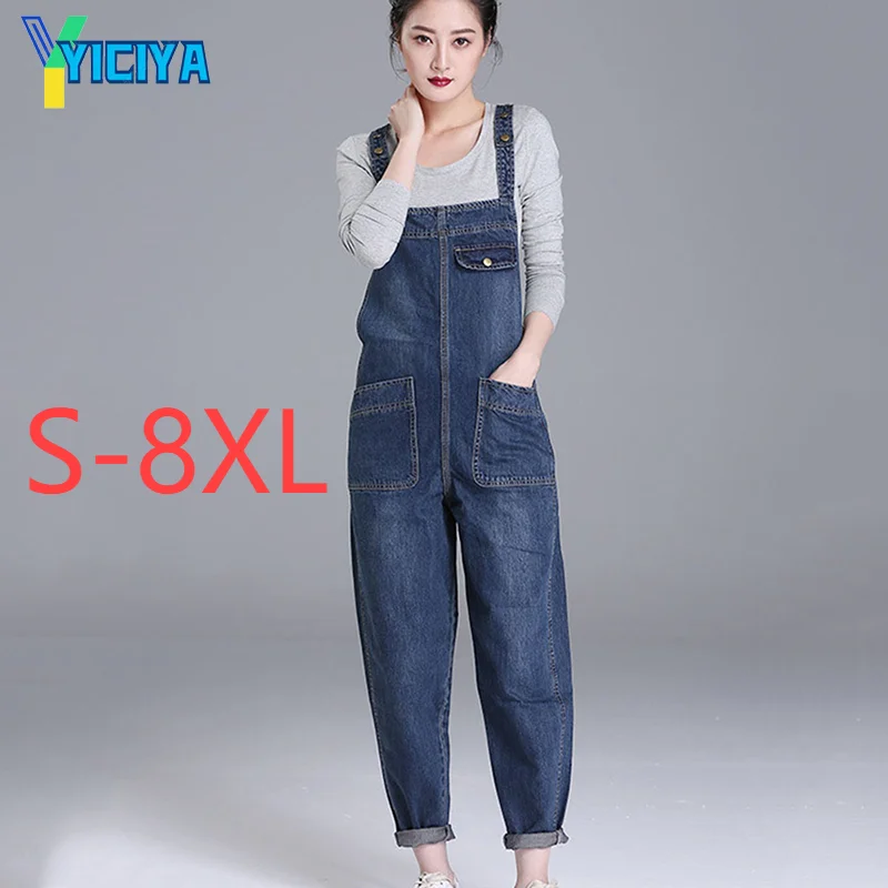 

YICIYA Loose Pocket Jeans Women Pants Overalls Shoulder Strap Jumpsuit Large Size Denim Jeans Trousers baggy jeans y2k met jean