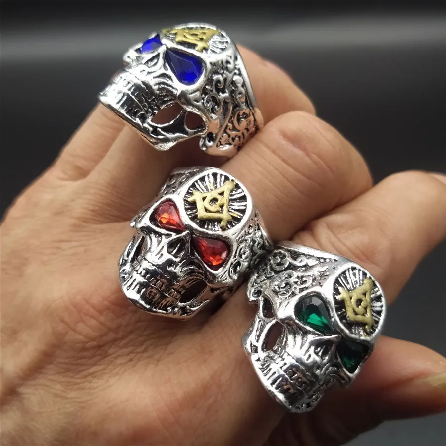 

Retro Personality Stainless Steel Gem Skull Ring Men's Punk Hip Hop Ring Motorcyclist Party Jewelry Accessory Size Us7-12