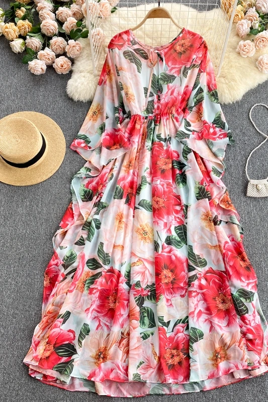 

Chiffon Dress 2021 New Summer Goddess Temperament Elegant Printed Seaside Vacation Long Dress Dresses Women Dresses Women