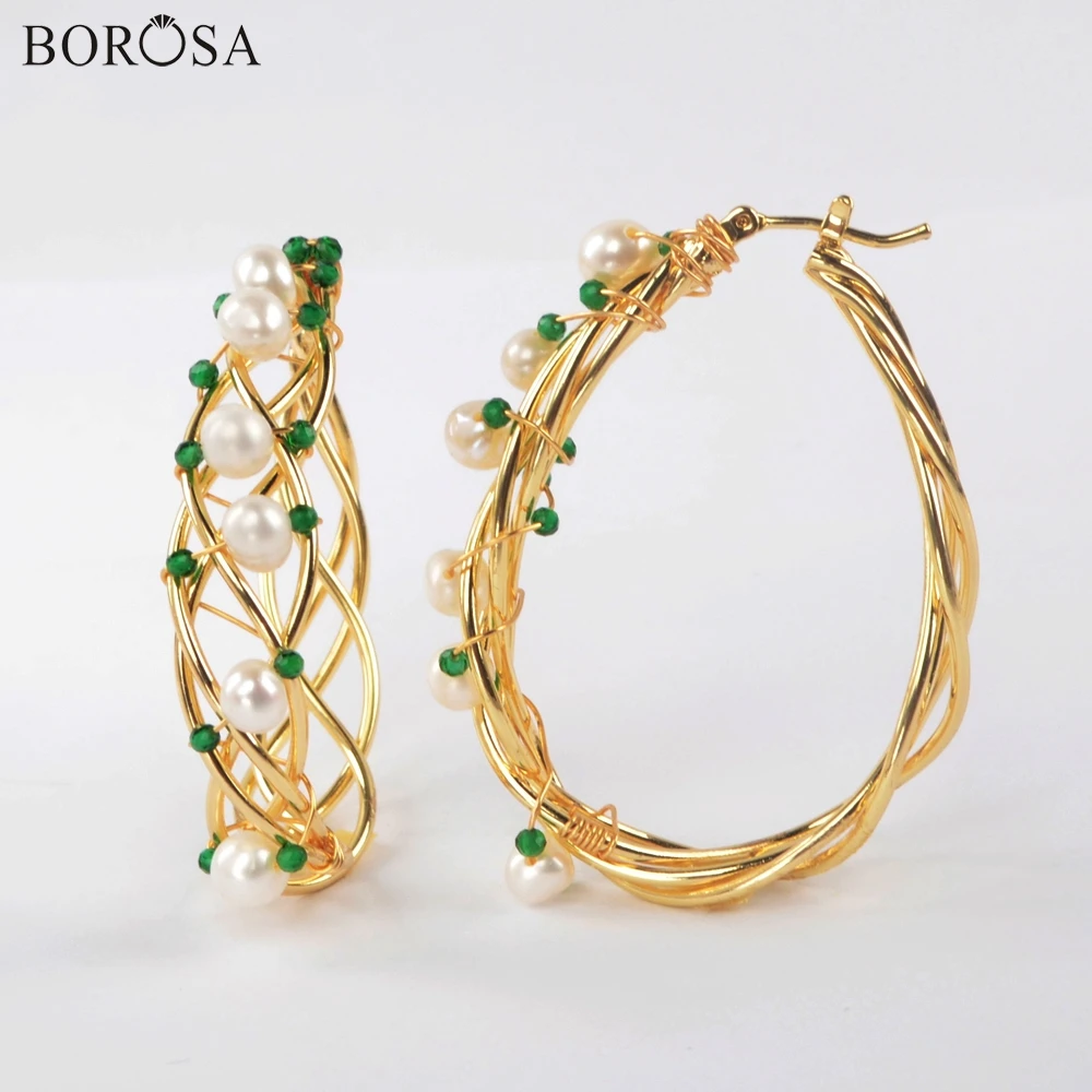 BOROSA модные жемчужные серьги кольца ручная работа капли с жемчугом для женщин