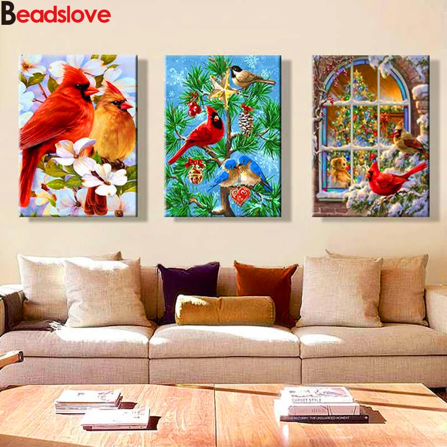 

Полноразмерная алмазная живопись, картины с попугаями и птицами, 3 шт., искусственная мозаика, картины на елку, Рождественское украшение для ...