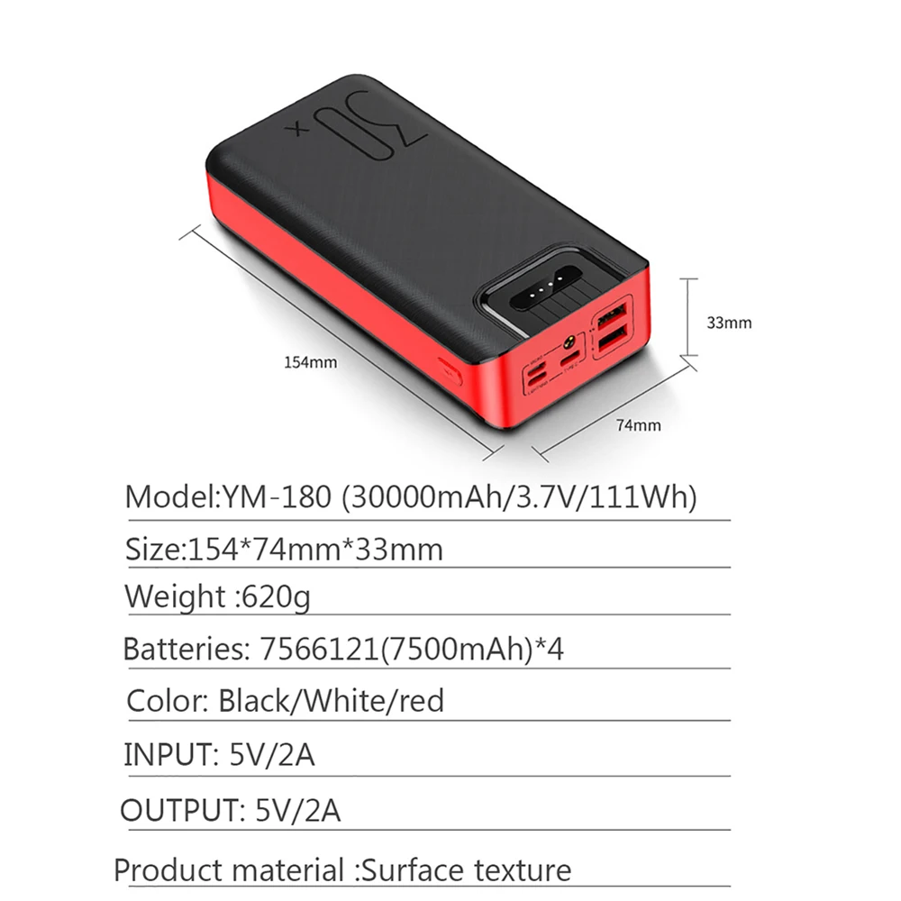 

FERISING 30000mAh Power Bank LED Digital Display Dual USB External 30000 mah Pover banks Battery Portable Powerbank for Xiaomi