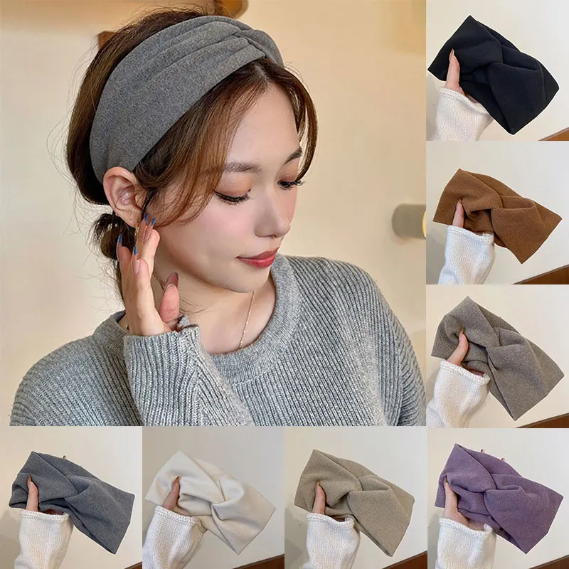 

Turban Headband Twist Solid Cotton Bandage Wide Bandana Headwraps Top Knot Cross Hair Accessories For Women Girls Head Band Wrap