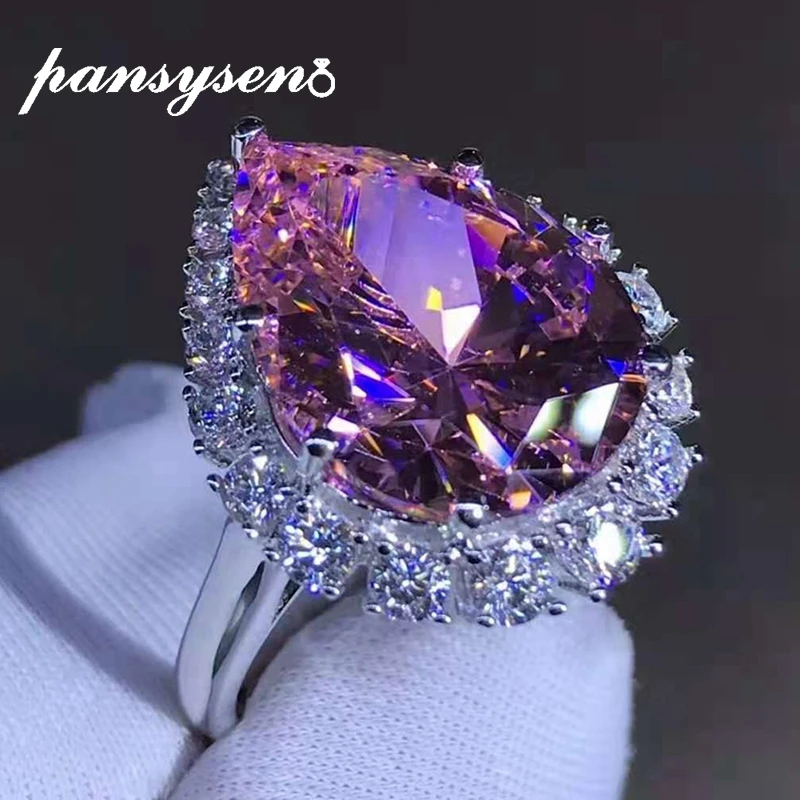 

PANSYSEN Роскошные 100% Стерлинговое Серебро 925 пробы 10CT 3EX грушевидная огранка с высокоуглеродистыми бриллиантами обручальное кольцо ювелирные ...