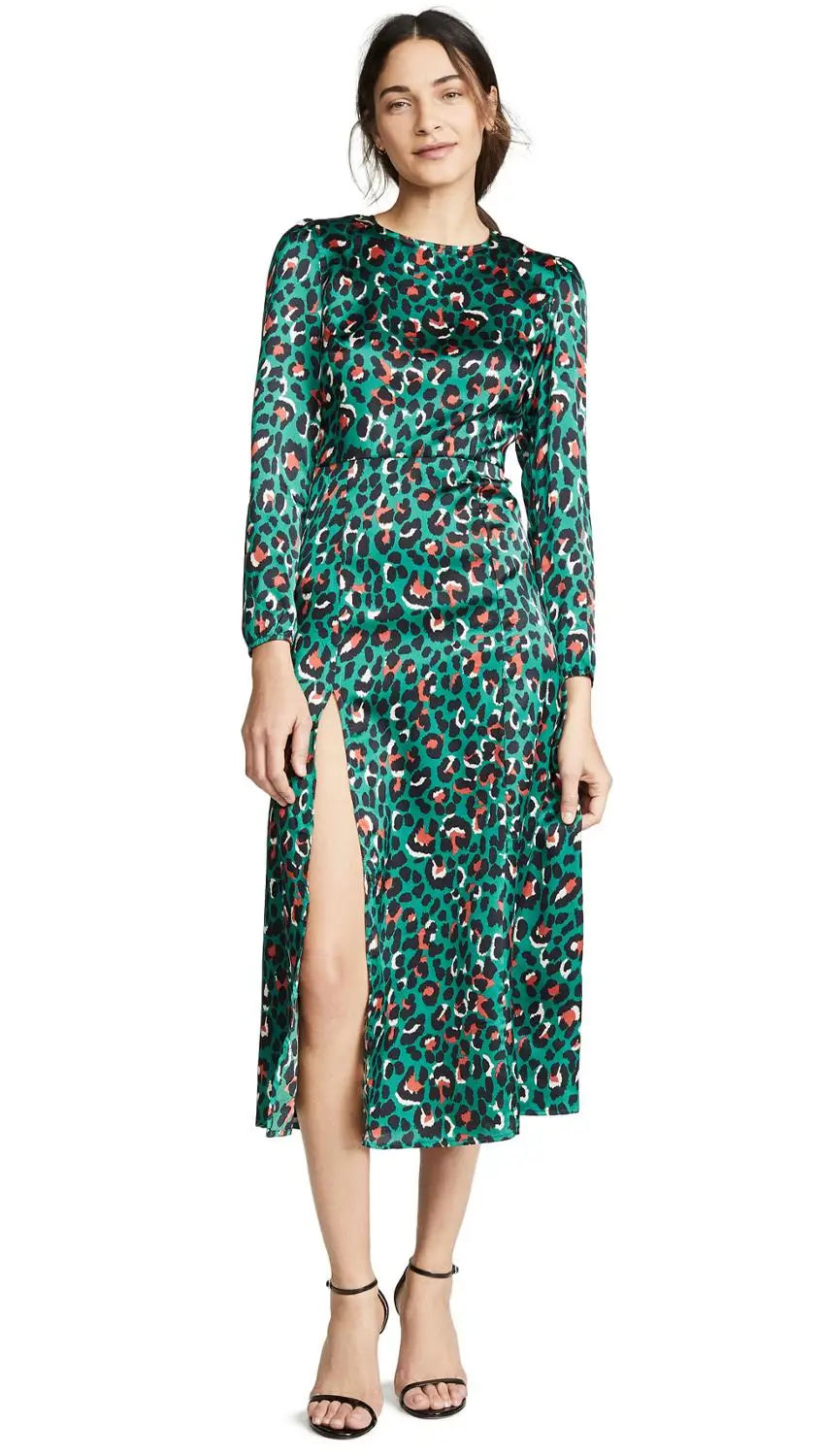 Женское леопардовое платье OUMEA зеленые вечерние платья макси с длинным рукавом и