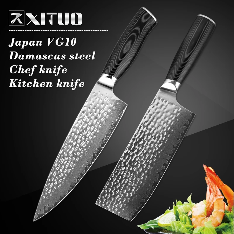 

XITUO New Damascus Knives 8" Chef Knife Japanese Kitchen Knife Damascus VG10 Sharp Micarta Handle Santoku Cleaver Utility Tools