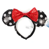 Original Disney Mickey Mouse Hair Band Minnie Mouse Ears Glitter Bowknot Hair Band New Hot Kid Gift