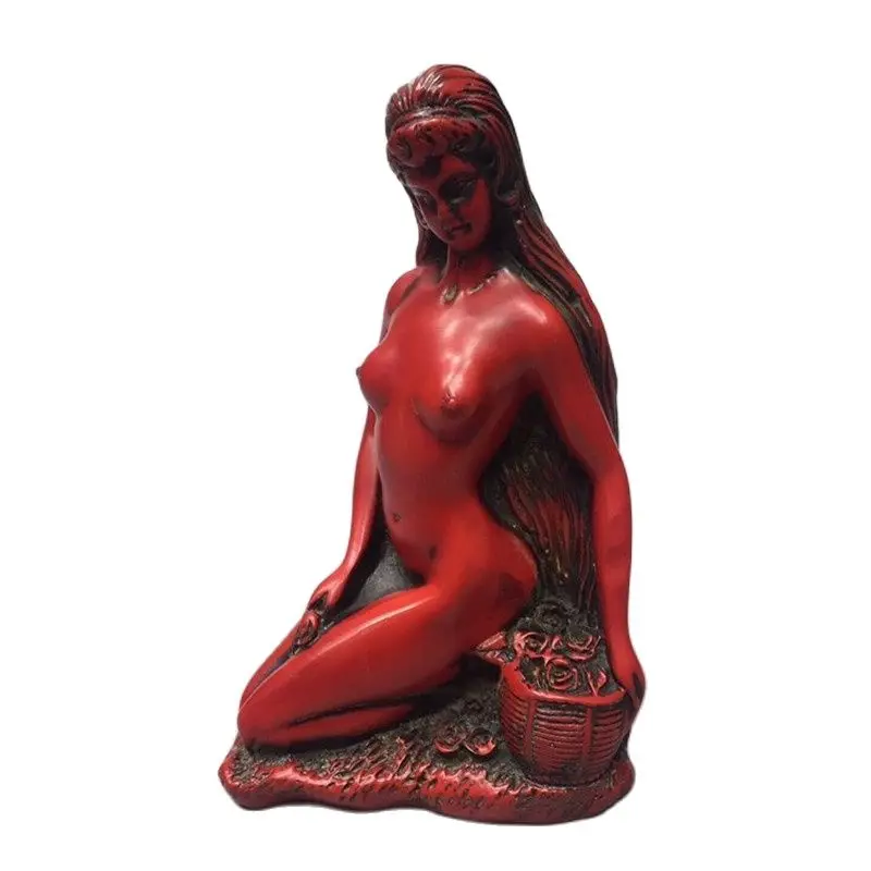 

China Old Beijing Old Goods Red Coral Carving Character Bath Girl