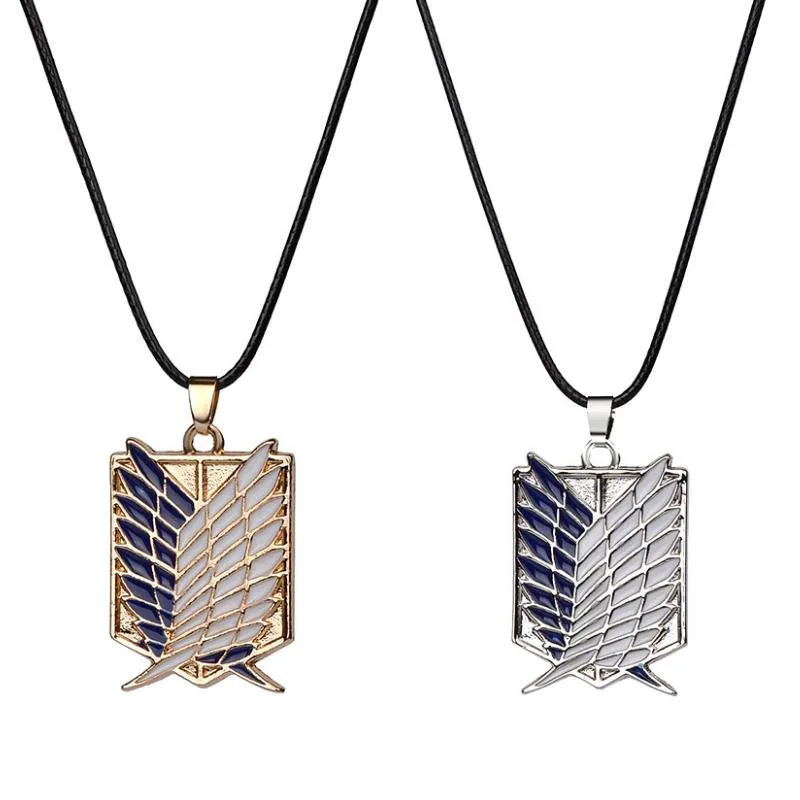

1pc Anime Attack on Titan alloy Necklace figure Toys Wings of Liberty Shingeki No Kyojin Leather Chain Gold Silver Pendant gift