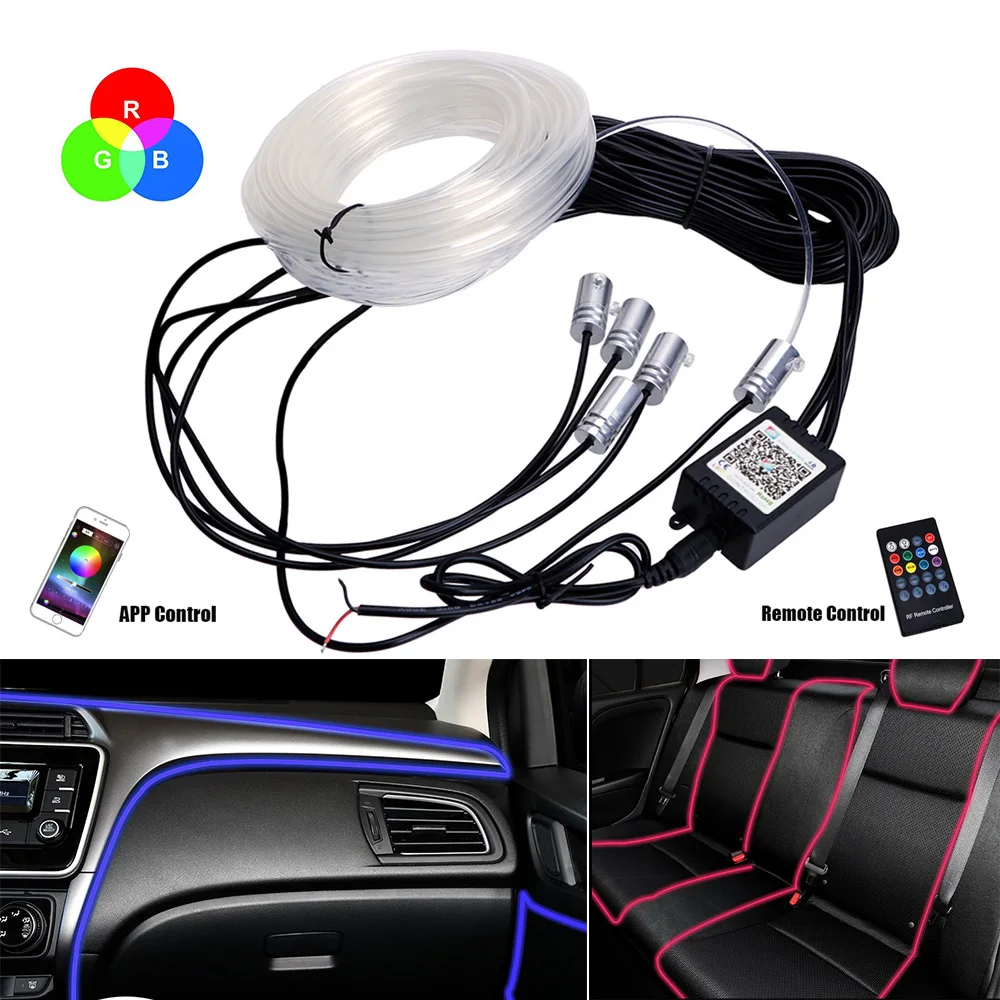 12V Smart Bluetooth Car RGB Ambient Light LED 6m Strip Mood Lamp Interior Door Seat Dashboard Decoration 4x4 Caravan Accessories |