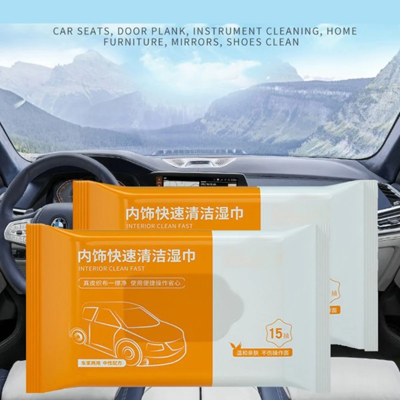 Cleaning Wipes Fresh Scent 15 for Clear Vision Prevent Fog Car Towel Safe For Tinted Windows Leather Surface |