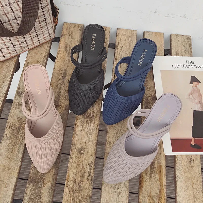 

2021Wedge Heel Outer Wear Half Slippers Women Two Wear Ladies Sandals and Slippers Women's Sandals Shoes Fashion Chaussure Femme