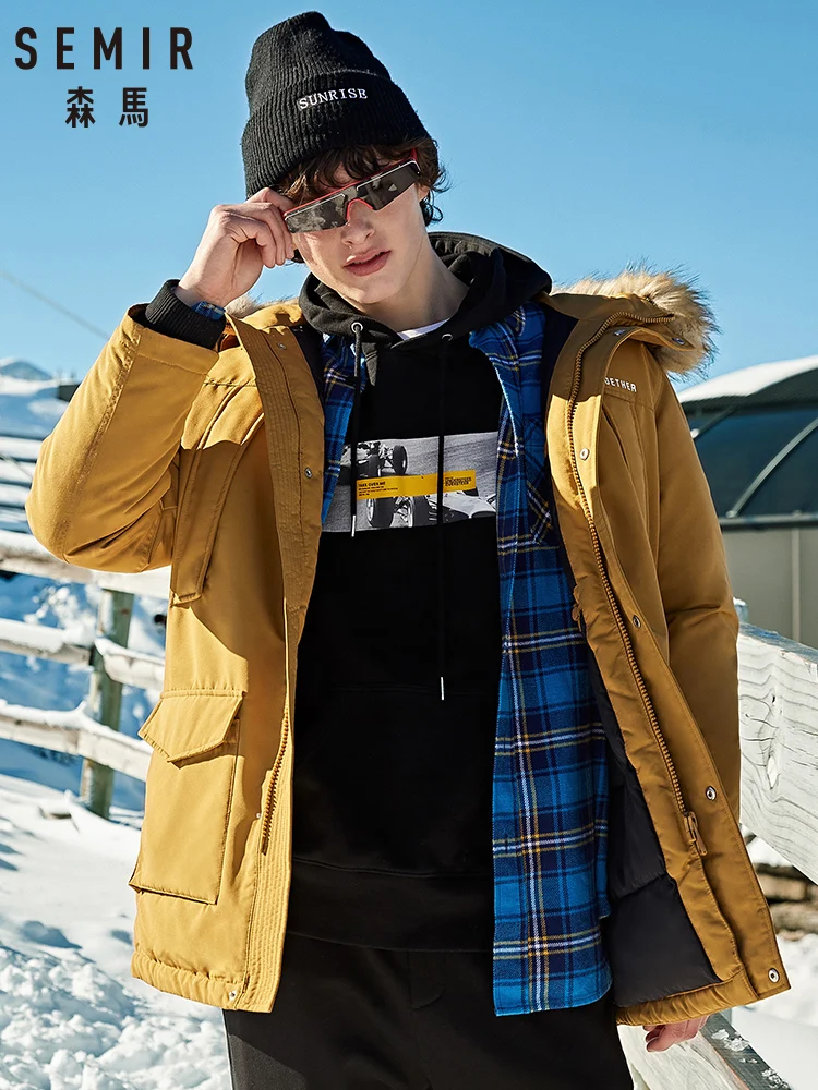 Парка SEMIR Мужская зимняя длинная хлопковая парка с меховым воротником и капюшоном непродуваемая теплая