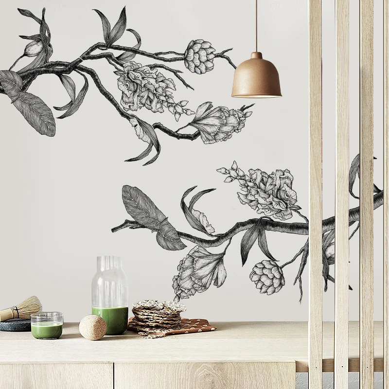 

Creative Black and White Wall Stickers Flowers Living Room Bedroom Decor Sofa Background Wall Decals Wallpaper Self-adhesive PVC