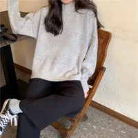 new soft pullovers winter female fashion korean loose solid color long sleeve streetwear autumn women half collar knit sweater