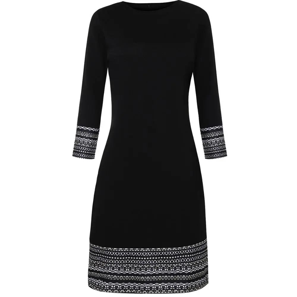 

Digital print temperament women's clothing simple long-sleeved commuter dress Autumn elegant long dresses