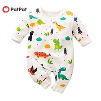 patpat 2020 new summer and spring allover adorable dinosaur pattern long sleeve snap up jumpsuit in grey for baby and newborn