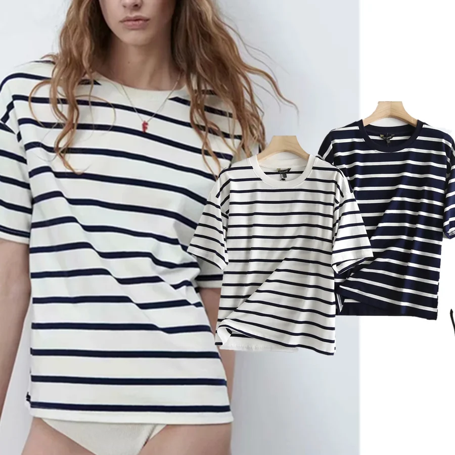 Женская Винтажная футболка в полоску с круглым вырезом | Футболки