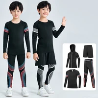 children sports workout compression sets fitness tights gym clothing kids boy leggings t shirt running jogging suits tracksuit
