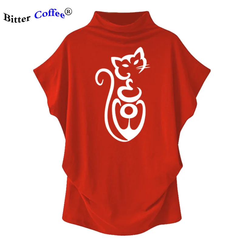 Summer NEW  Funny Cat Print Lovely T Shirt Batwing Sleeve Women T Shirt Fashion Couple Tops Tees Shirts Dames Plus Size