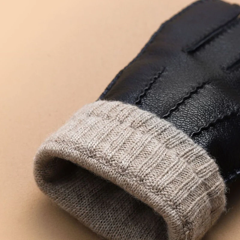 

Winter Leather Wool Gloves for Men Black Touch Screen Driving Riding Thickened Leather Gloves Motorcycle Gloves Warm