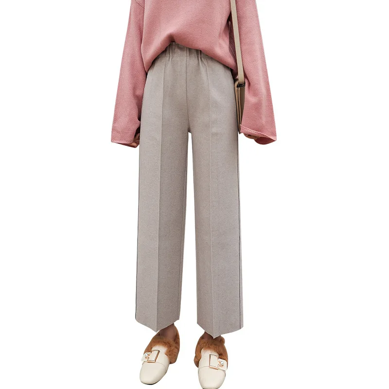 Модные женские брюки с широкими штанинами толстые осенне зимние черные серые