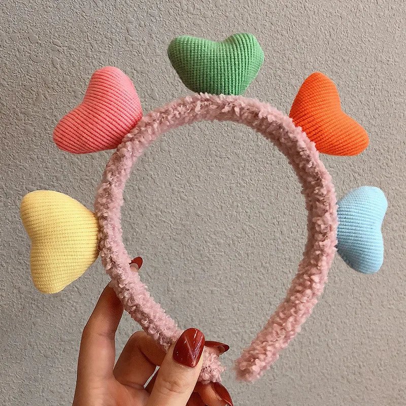 

Women Cute Colorful Love Heart Headband Soft Plush Makeup Hair Hoop Band For Women Girls