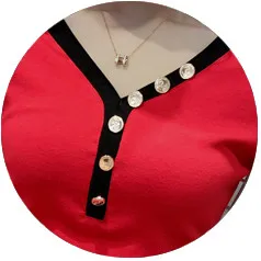 

Summer European Style Cotton T-Shirt Fashion Sexy V-Neck Button Women Tops Casual Short Sleeve Contrast Color Tees 2021 T13914A