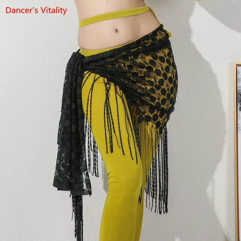 

Belly Dance Hip Scarf Lace Tassel Belt Practice Clothes Female Adult Elegant Bandage Skirt Performance Exercise Clothing