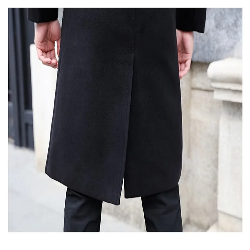 Длинный плащ-Пыльник мужской зимний теплый Тренч шерстяное пальто Мужская