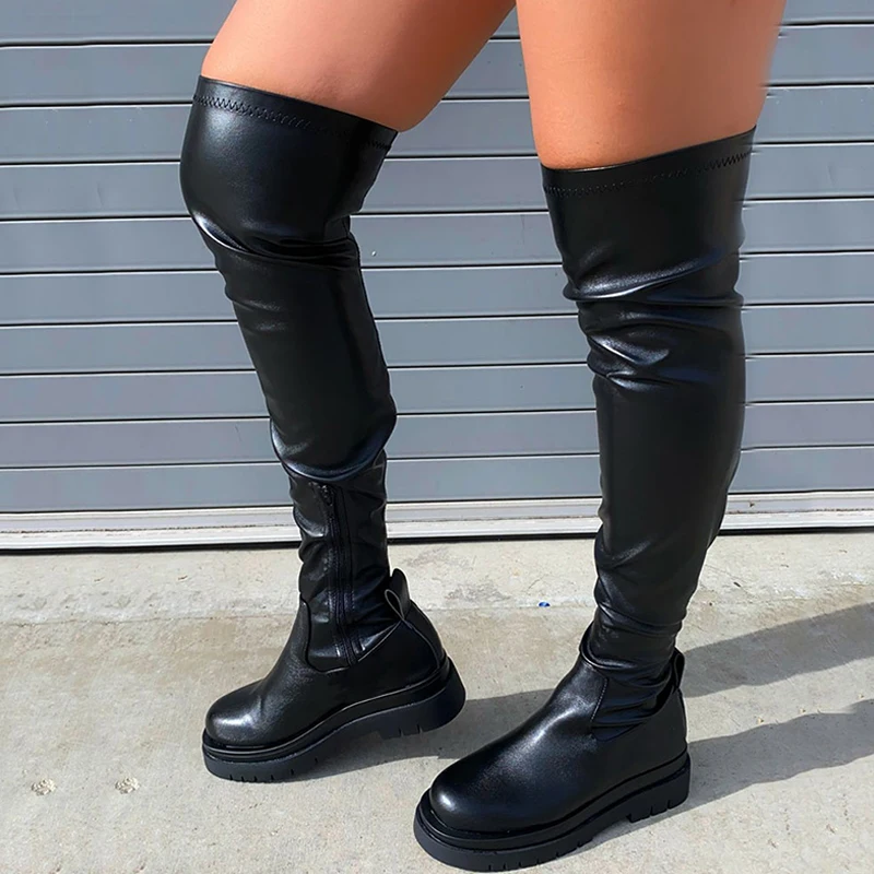 

Big Size 43 Brand over the knee boots platform luxury thick bottom cool punk women boots skidproof chunky stretch shoes woman