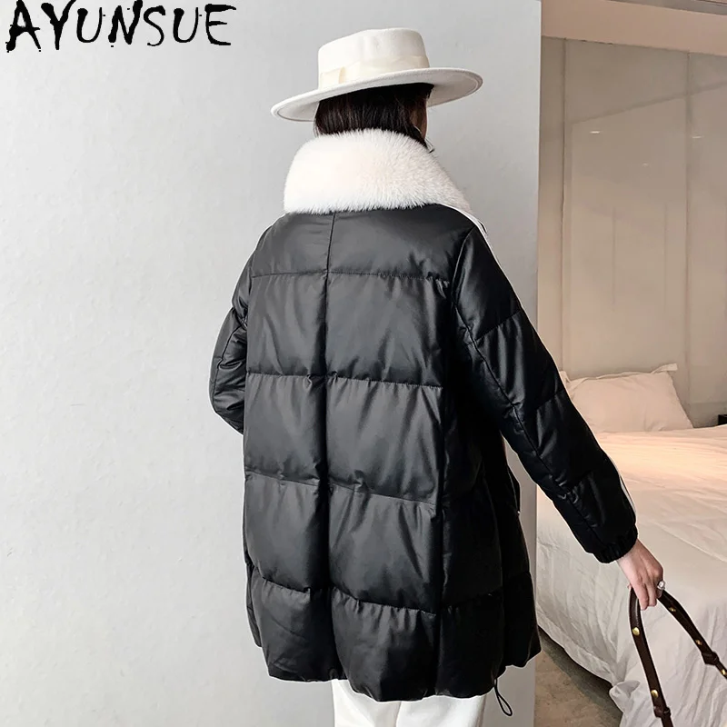 

Genuine Leather Jacket Women Warm Women's Winter Down Jackets Sheepskin Coat Female Fox Fur Collar Chaqueta Mujer
