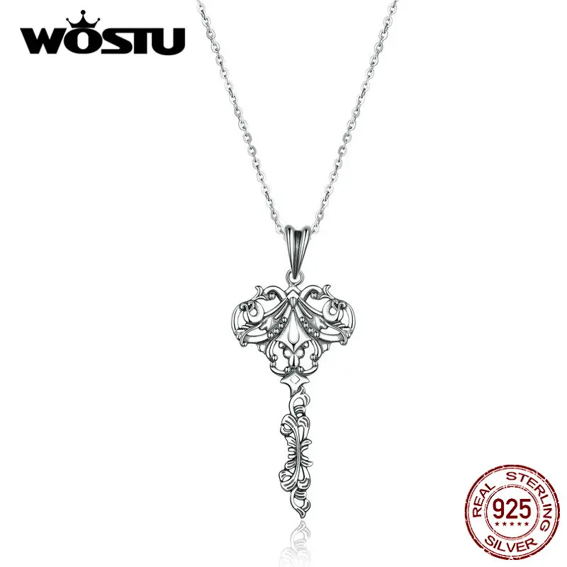 WOSTU, Ретро стиль, цветок, брелок, 925 пробы, Серебряный кулон, длинная цепочка, звено для женщин,, серебро, 925, ювелирное изделие, CQN328