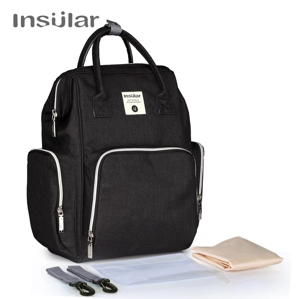 10056B Black Insular Мумия Материнство подгузник рюкзак большой емкости сумка для подгузников путешествия рюкзак для кормления сумка для ухода за ребенком женские модные сумки - Color: 10056B Black